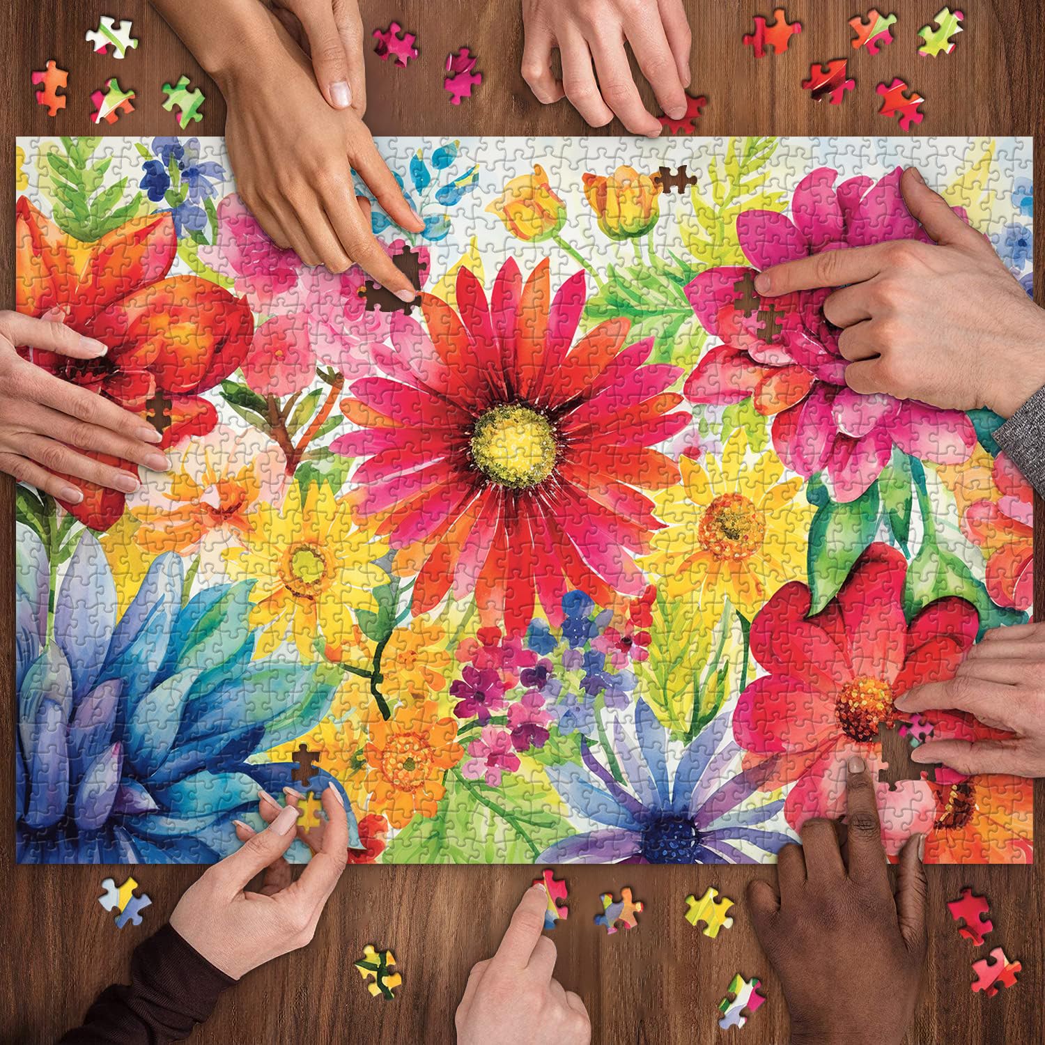 Amazon.com: 成人彩色花卉拼圖,水彩植物花卉拼圖藝術,花園拼圖
