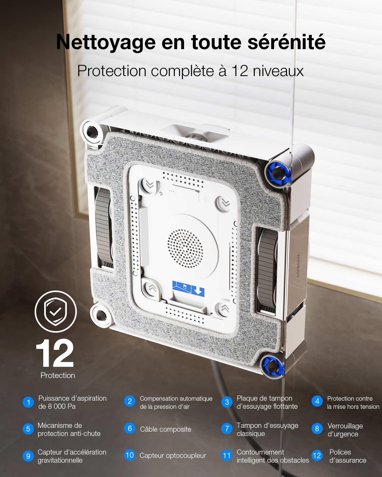 ECOVACS WINBOT W3 OMNI Robot Nettoyeur de Vitres avec Station, Lavage Automatique des Tampons, Nettoyage Intelligent Jusqu’aux Bords, Pulvérisation à 3 Jets, Contrôle via Application