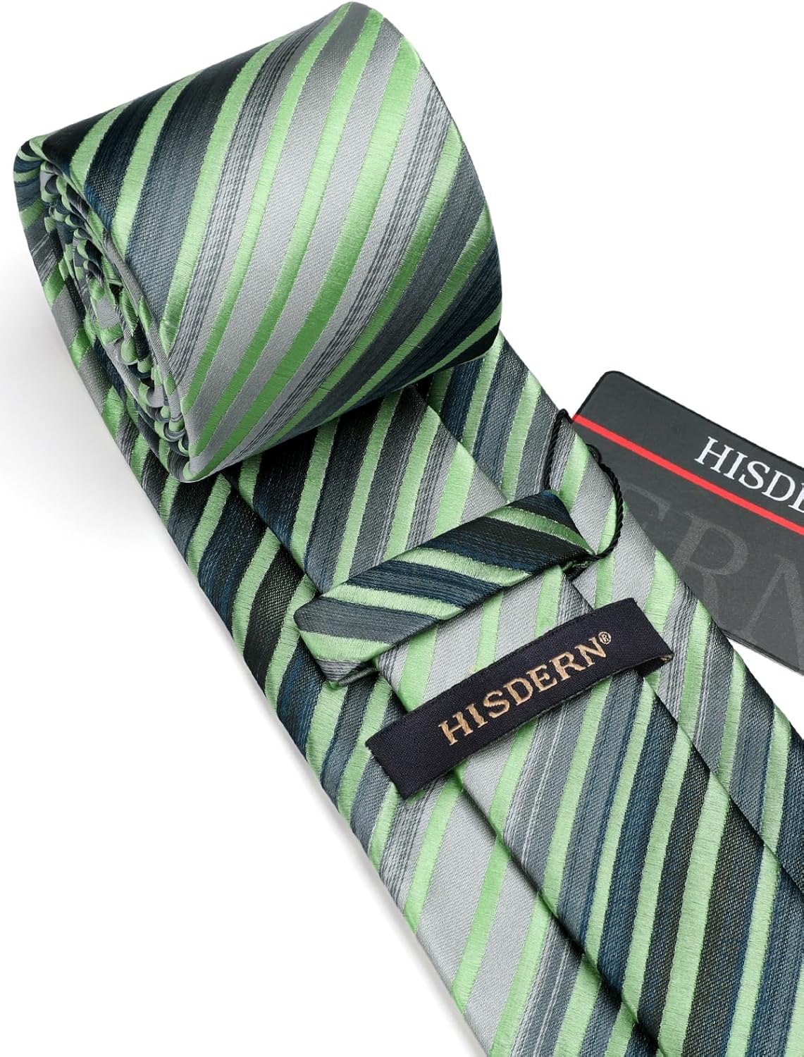 HISDERN Mens Tie Set Stripe Plaid Ties with Pocket Square Cufflinks Formal Business Silk Necktie Handkerchief for Men - Image 5