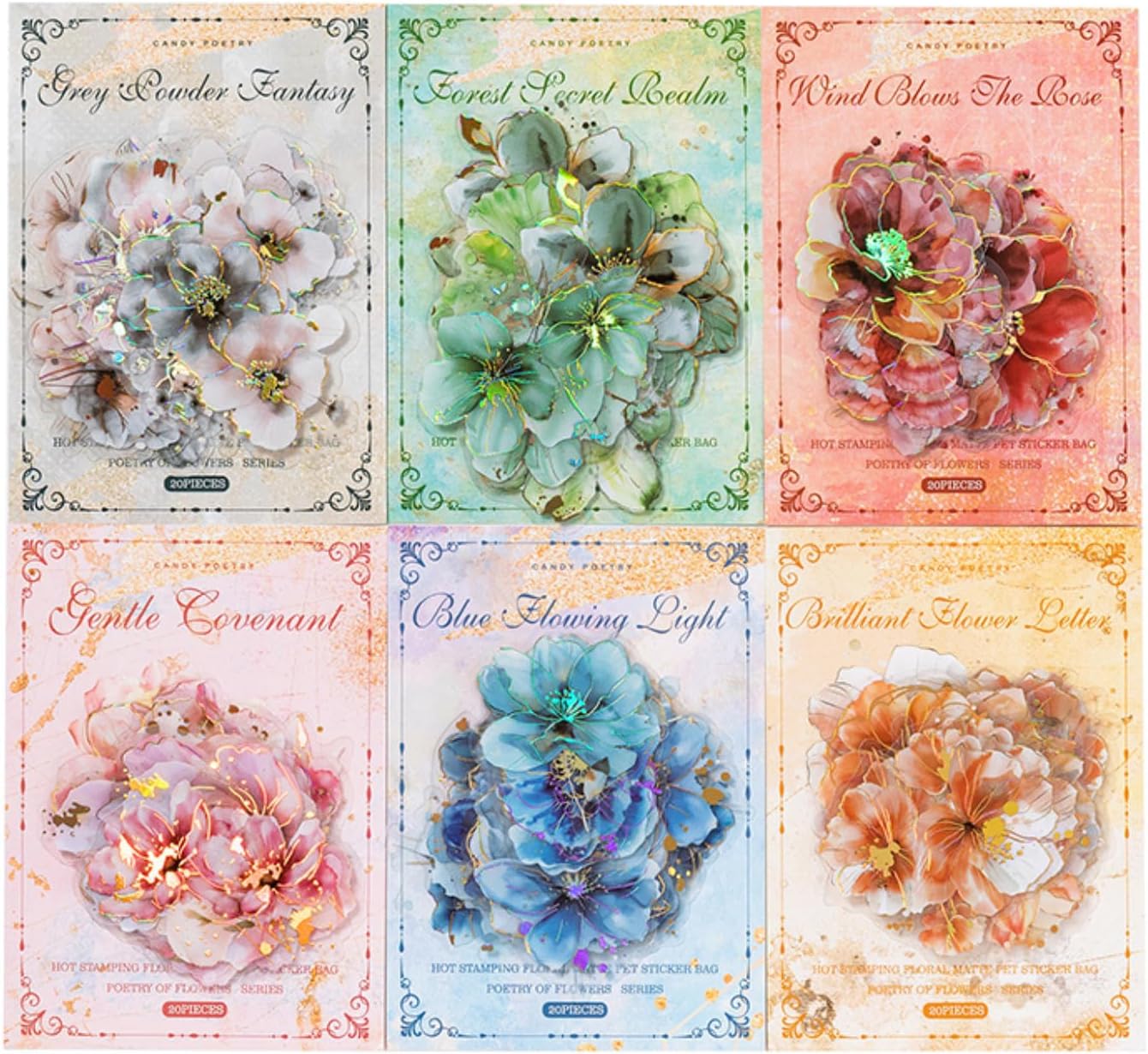 120pcs Watercolor Floral Stickers for Journaling & Scrapbooking,Transparent PET Layered Collage Stickers with Hot Stamping,Aesthetic Planner Supplies for Vintage Background Decoration