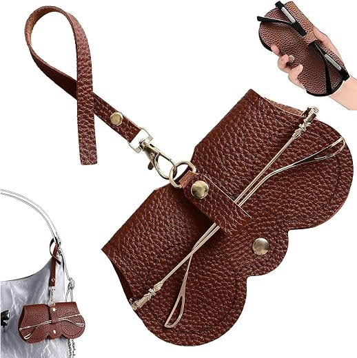 DIVUE Leather Sunglasses Case, Sunglasses Eyewear Case Artificial Leather Button Cover,Portable Outdoor Travel Holder Eyeg...