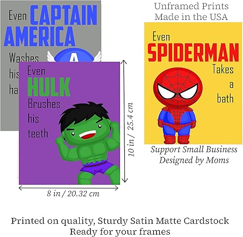 Miniatura 4 de Silly Goose Gifts Decoración artística de pared con temática de superhéroes para baño, accesorios de baño, recordatorios de reglas divertidas, para