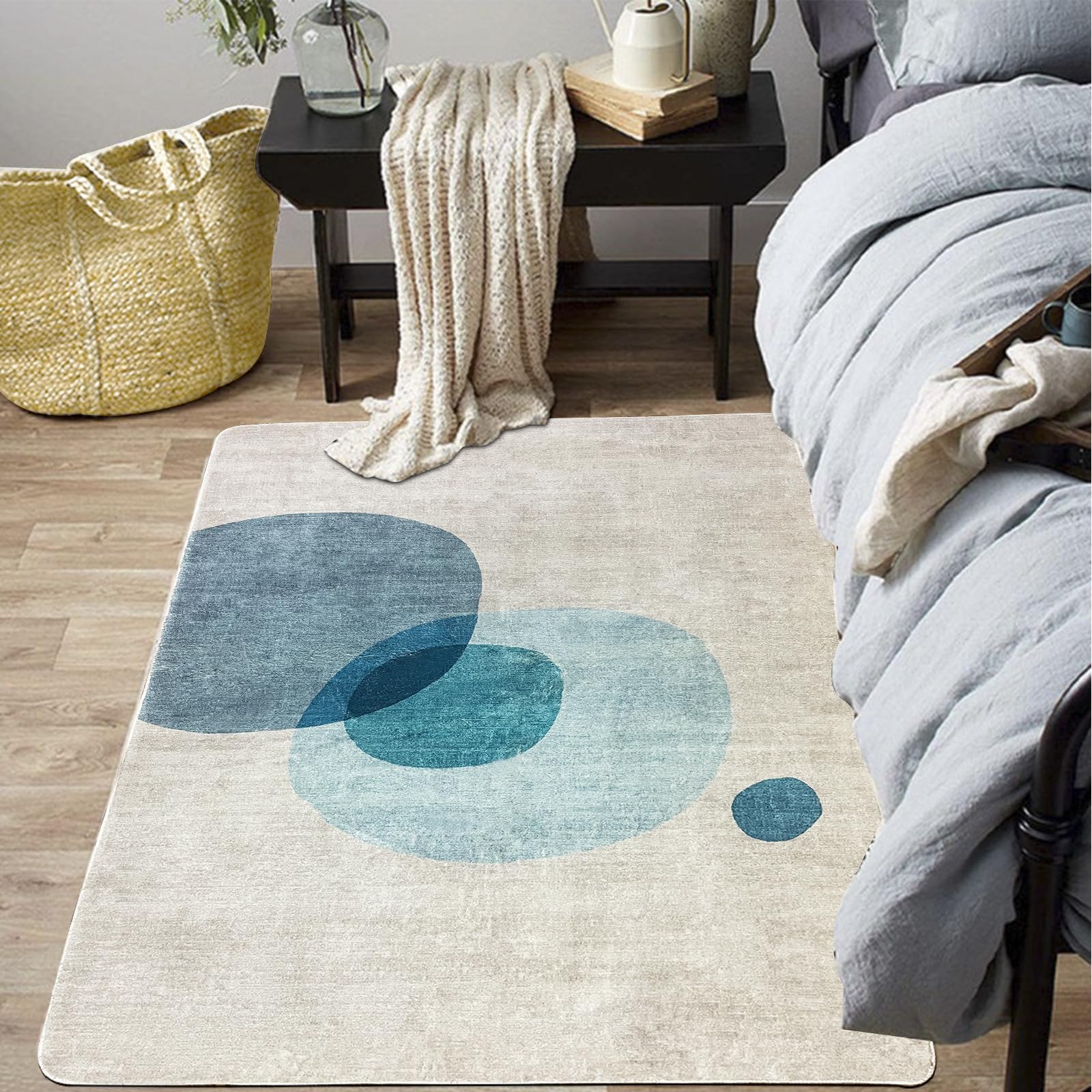 Tinyboy-hbq Tappeto da Salotto Tappeto a Pelo Corto Tappeto Moderno dal Design Geometrico Tappeti Decorativi Antiscivolo per Camera da Letto Tappeto grande (80 * 120cm, Azzurro/beige)