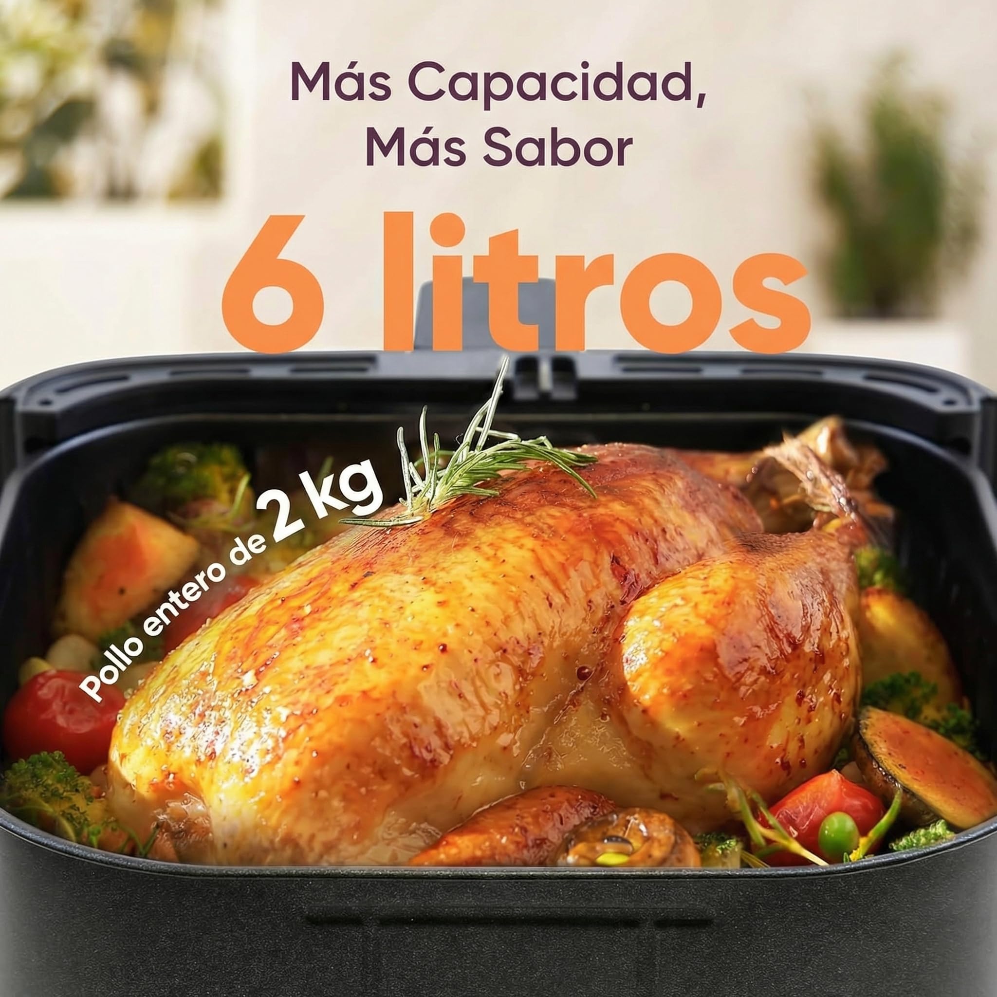 Freidora de Aire sin Aceite de 6 L, Air Fryer Caliente, 8 Programas, Pantalla Digital, Temperatura Ajustable 80-200°C, Temporizador 60 min, Fácil de Limpiar (6 L)
