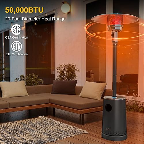 Miniatura 2 de EAST OAK - Calentador de patio de 50,000 BTU con diseño de mesa, quemador de acero inoxidable de doble capa, sistema de protección triple, ruedas