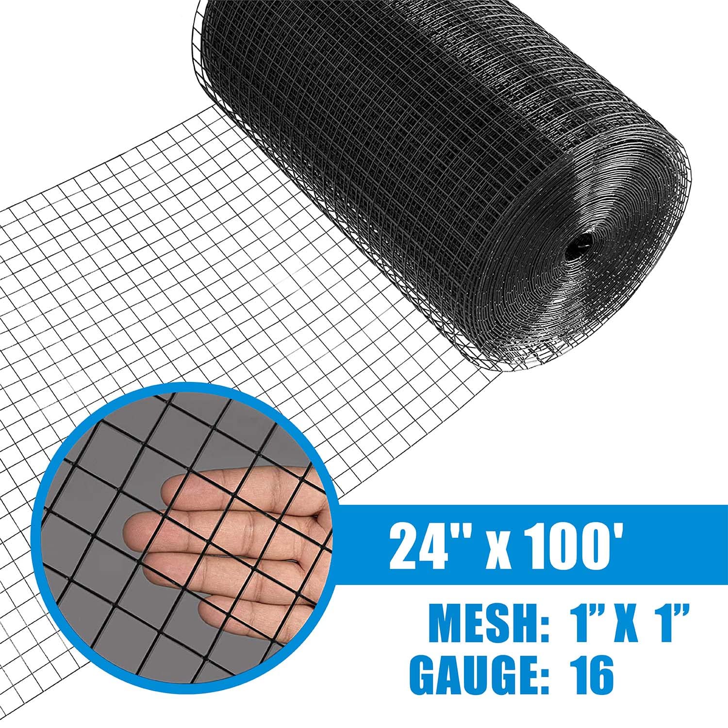 Fencer Wire 16 Gauge Black Vinyl Coated Welded Wire Mesh Size 1 inch by 1 inch (b. 2ft. x 100ft.)