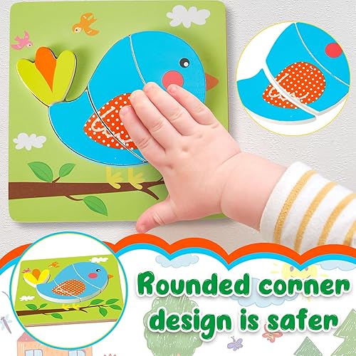 Miniatura 3 de MiniInflat Paquete de 12 rompecabezas de madera de Pascua, regalo para niños pequeños, aprendizaje educativo, primavera, mariposa, flor, abeja,