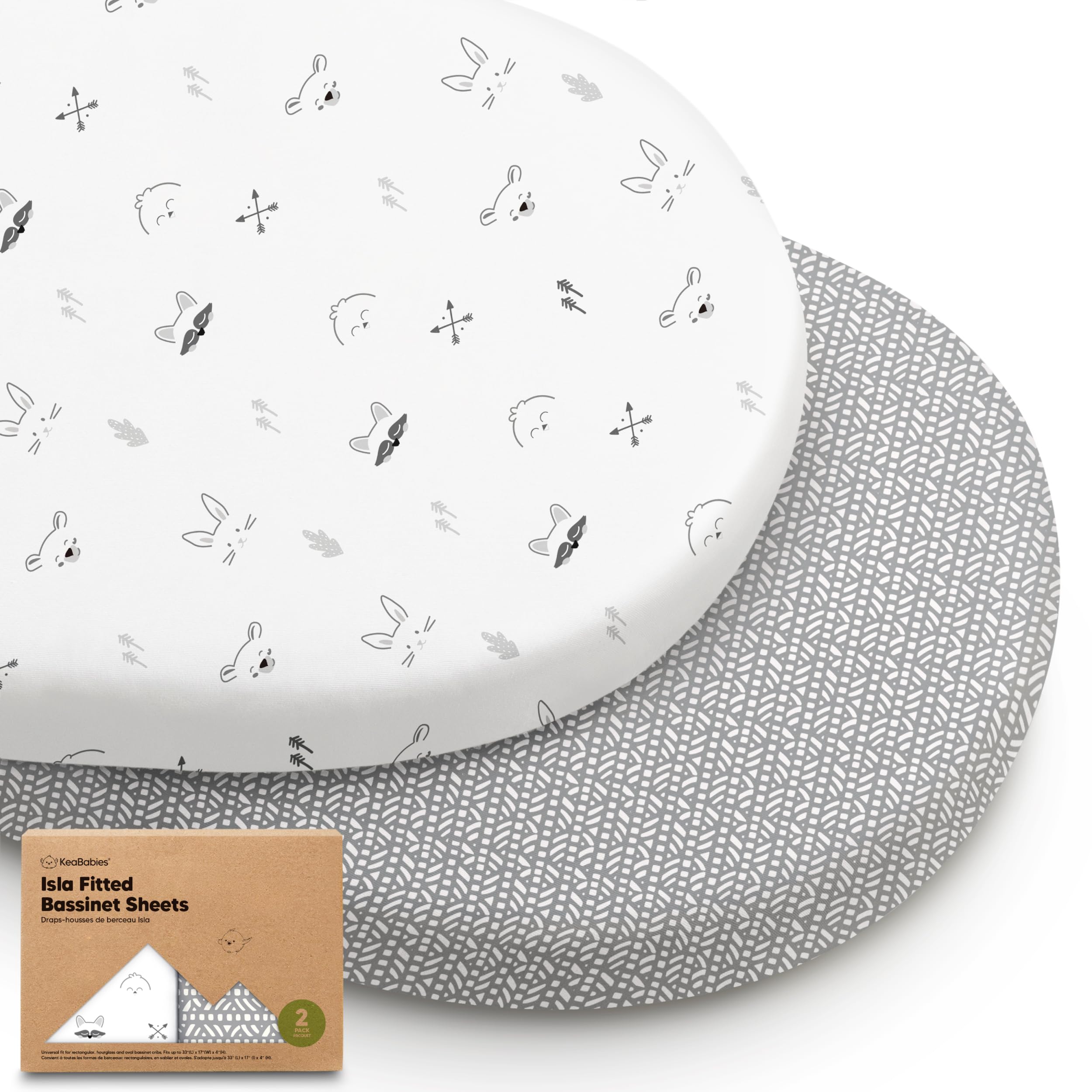 Photo 1 of 2-Pack Baby Bassinet Sheets Girl, Boy - 33x17 Viscose Derived from Bamboo Bedside Mattress Fitted Bassinet Sheets, Compatible with Halo Bassinest Swivel Sleeper, Baby Delight, Graco (Nordic)