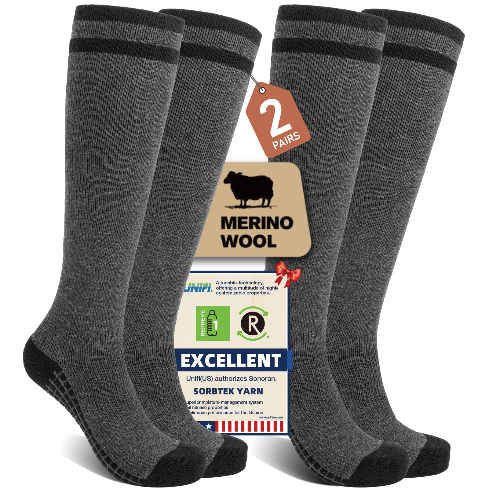Merino Wool Compression Socks for Women Men (2/3 Pairs) Knee High Winter Thermal Thick Warm for Nurse Pregnant Travel