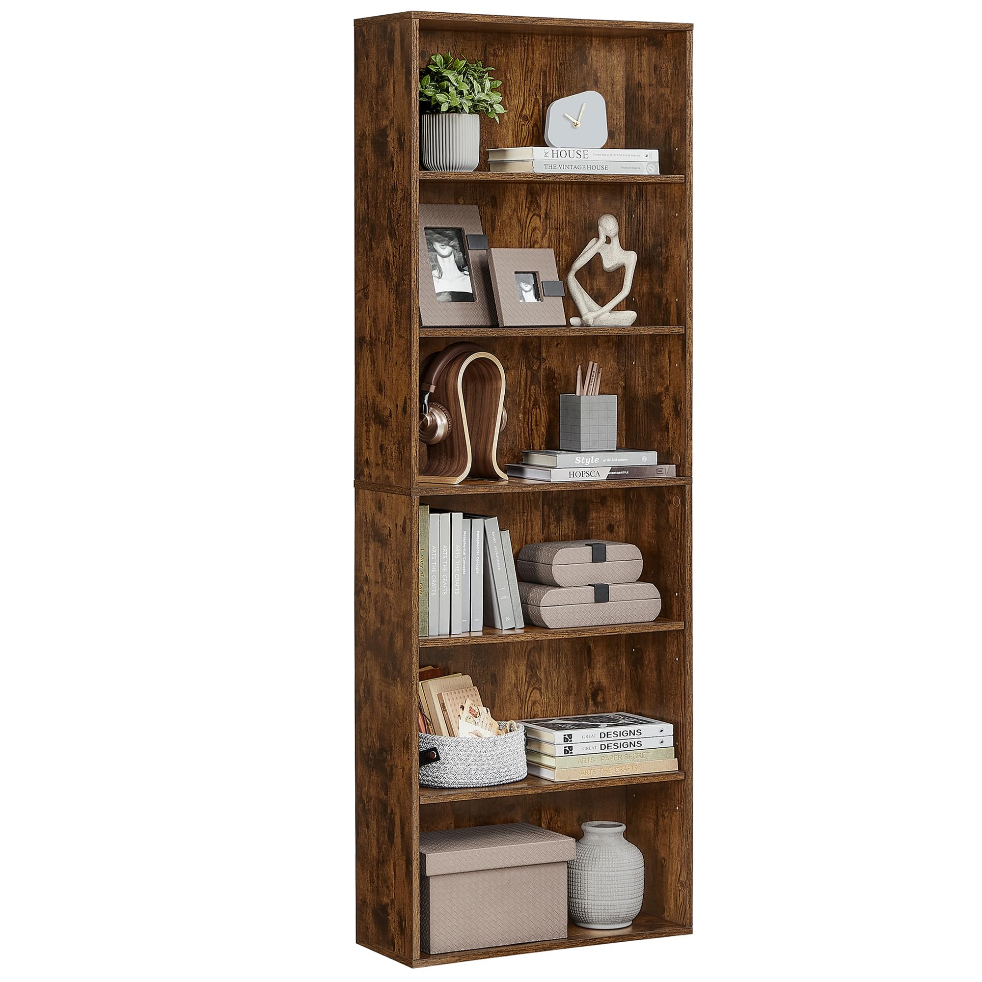 VASAGLE Custos Kollektion - Bücherregal, 6-stöckiges Regal, offenes Aufbewahrungsregal, Standregal, 24 x 60 x 178,5 cm, für Wohnzimmer, Homeoffice, Esszimmer, vintagebraun LBC169K01