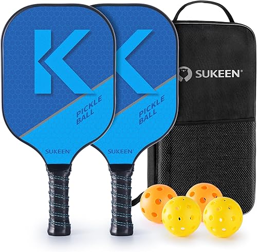 Sukeen Paletas de pickleball, juego de 2 piezas de pickleball de fibra de vidrio, núcleo de nido de abeja de polipropileno, agarre acolchado, juego