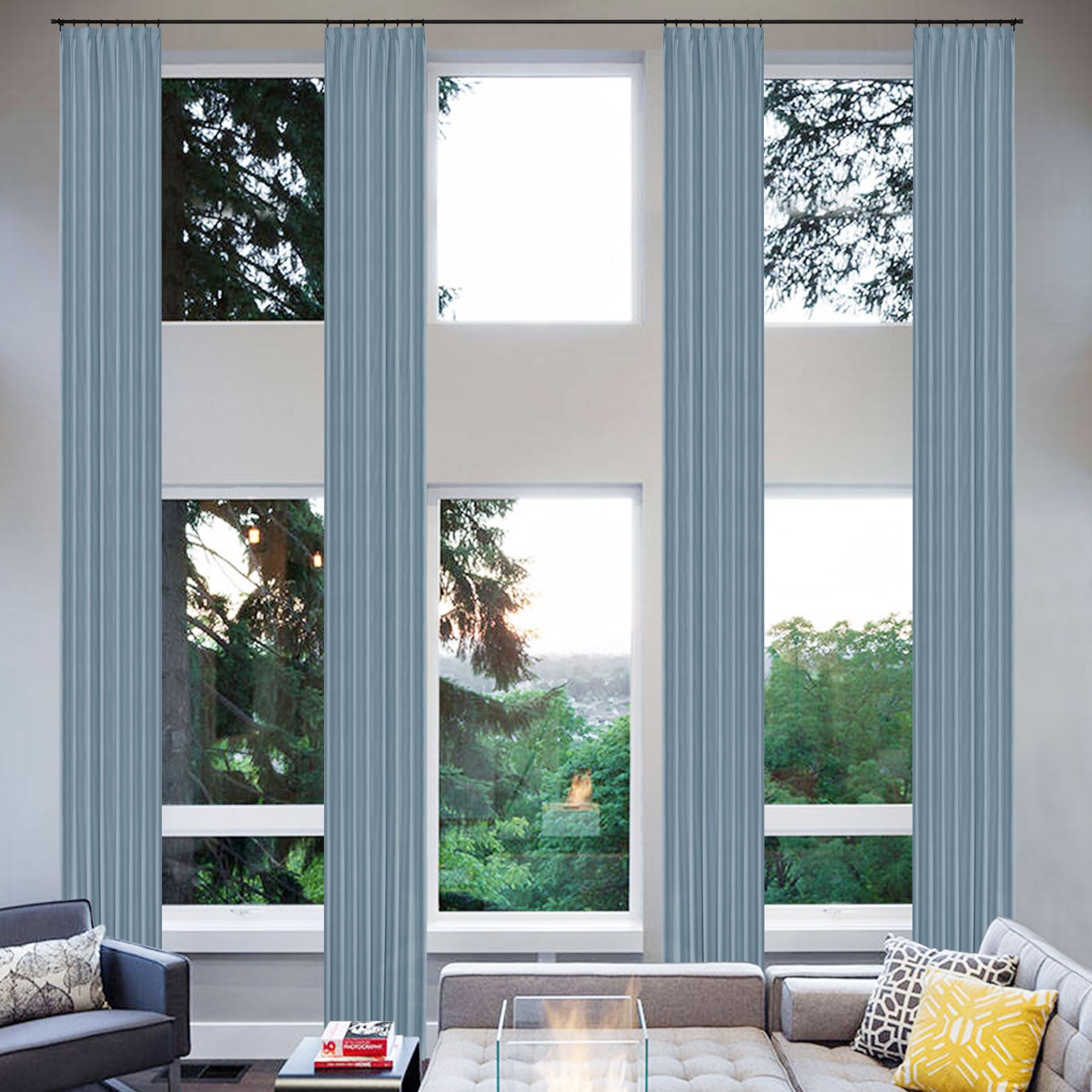 Cortinas opacas de lino personalizadas de 108 pulgadas, aislamiento y estilo con ojales