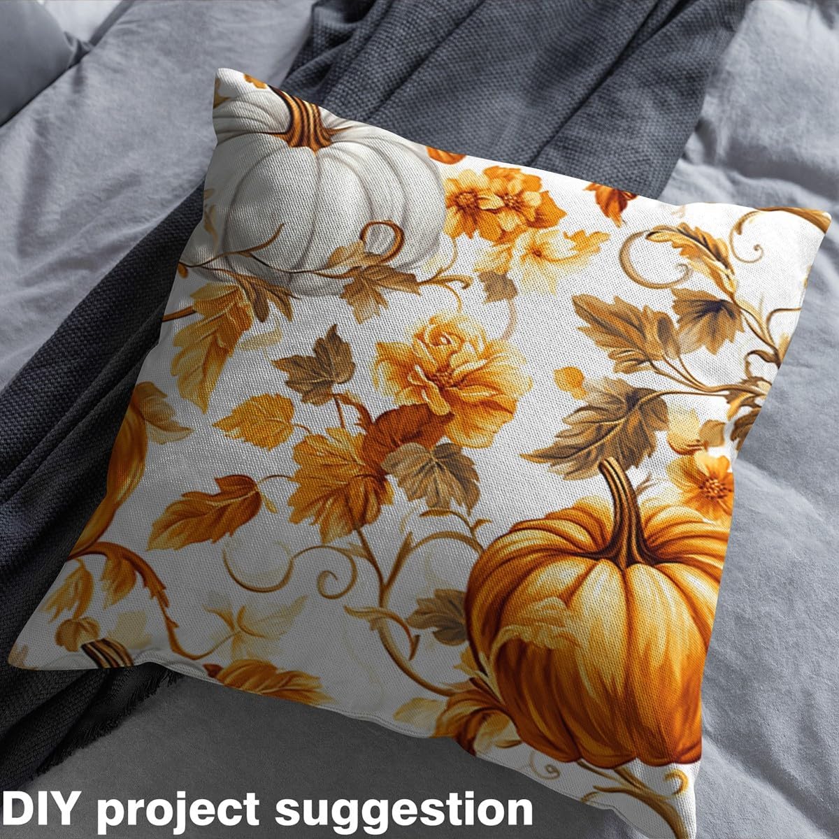 Pumpkin Fabric by The Yard Watercolor Orange Pumpkin Plants Fabrics for Sewing Lovers Autumn Country Rustic Style Fabric for Room Decor and DIY Upholstery 3 Yards,108" L x 59" W