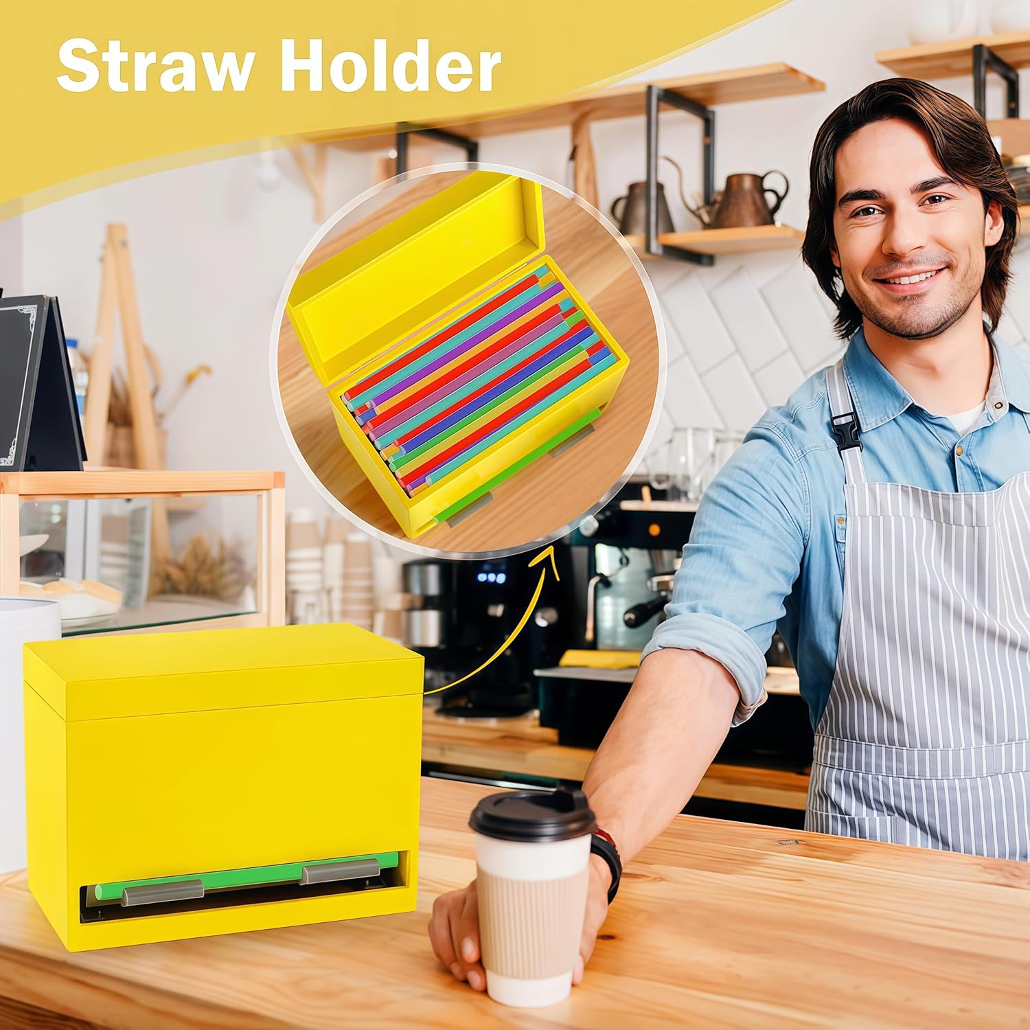 YEGEER Pencil Dispenser for Classroom, Wooden Pencil Holder, Classroom Teacher Must Have, Pencils Straws Organization & Storage for Classroom Office Kitchen Restaurant (yellow)