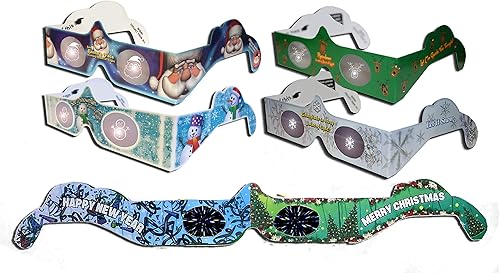 Dijkoo - Gafas de Navidad 3D, diseño de ojos navideños (R), paquete variado de 5 pares, ver Papá Noel, muñeco de nieve, reno, copo de nieve y 1