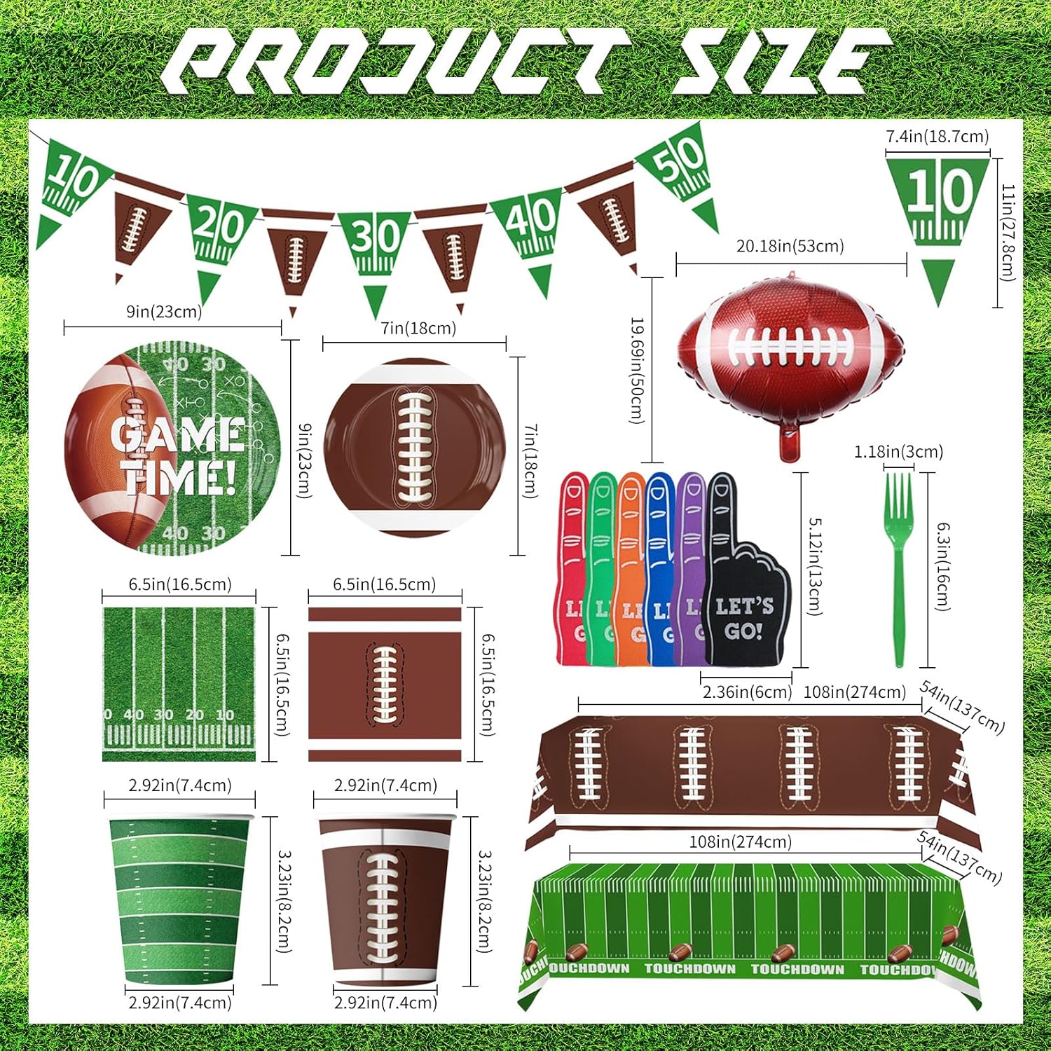 Football Party Supplies Kit Serve 24, Football Birthday Party Decorations Dinner Plates, Dessert Plates, Napkins, Cups, Fork, Banner and Tablecloth for Game Day Tailgate Party Decorations image 2 of 7 B0DLSK1D7V