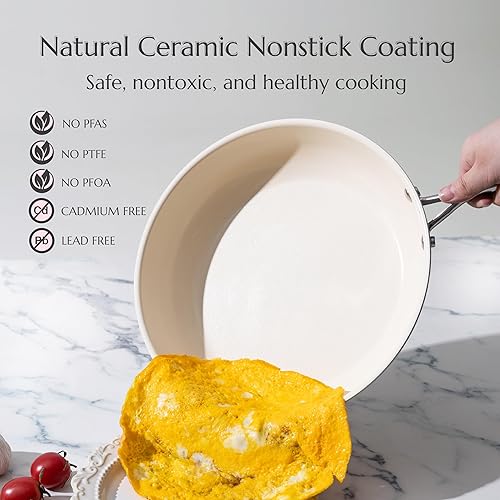Miniatura 2 de UUKRAVE Juego de sartenes de cerámica antiadherente, sartén de cerámica para cocinar, saludable y no tóxico, sin PFASPTFEPFOA, compatible con
