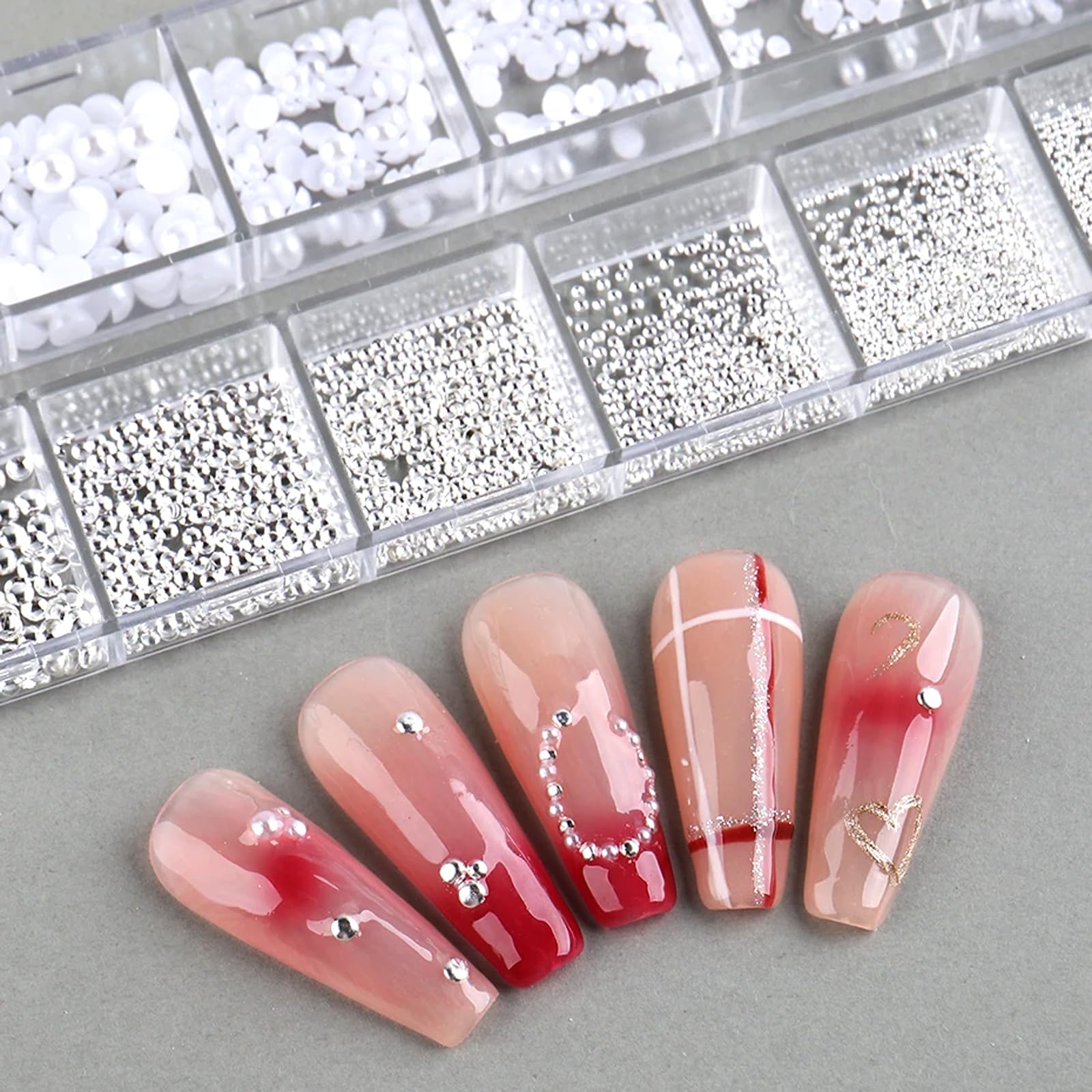 GZSY Nail Art kamienie stras, koraliki do paznokci, białe, 12 rastrów, do zdobienia paznokci, akcesoria do zdobienia paznokci