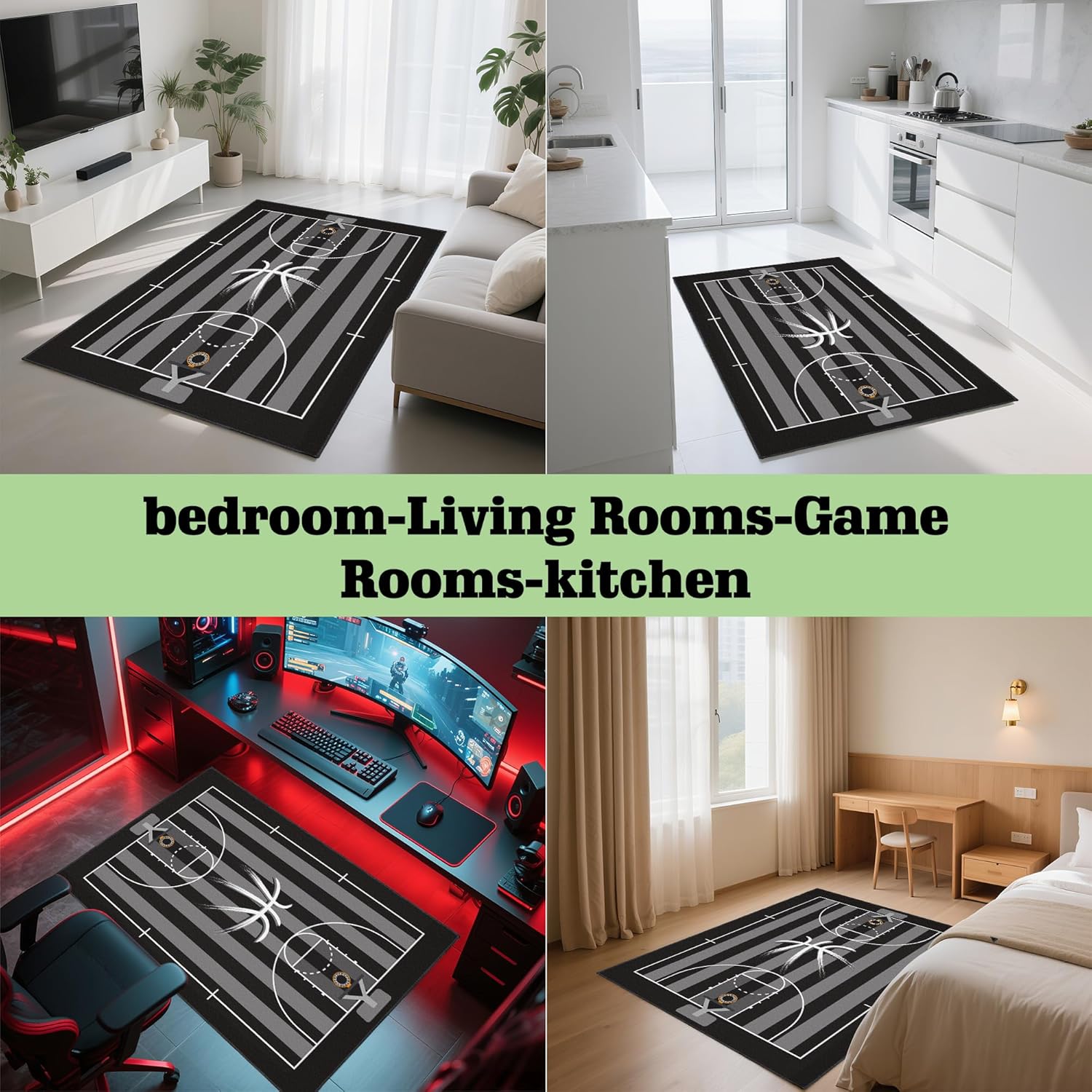 Basketball Rug Non-Slip 5x7 ft,Basketball Court Design for Bedroom Game Room Decor