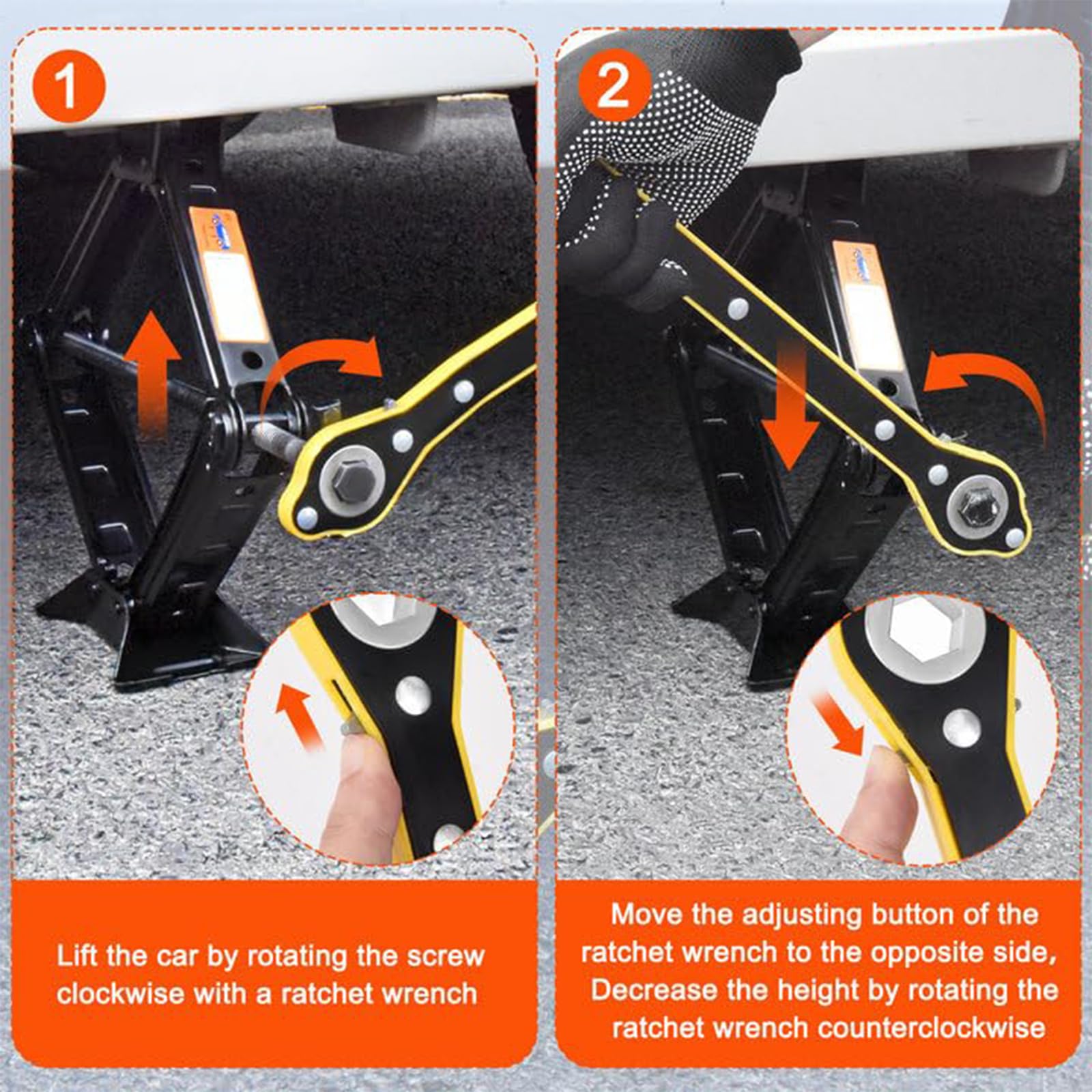 Rarapop Kit cric per auto con cric a forbice per 2 tonnellate (2000 libbre) Kit di emergenza universale con chiave a capocorda per cambio pneumatici per auto SUV