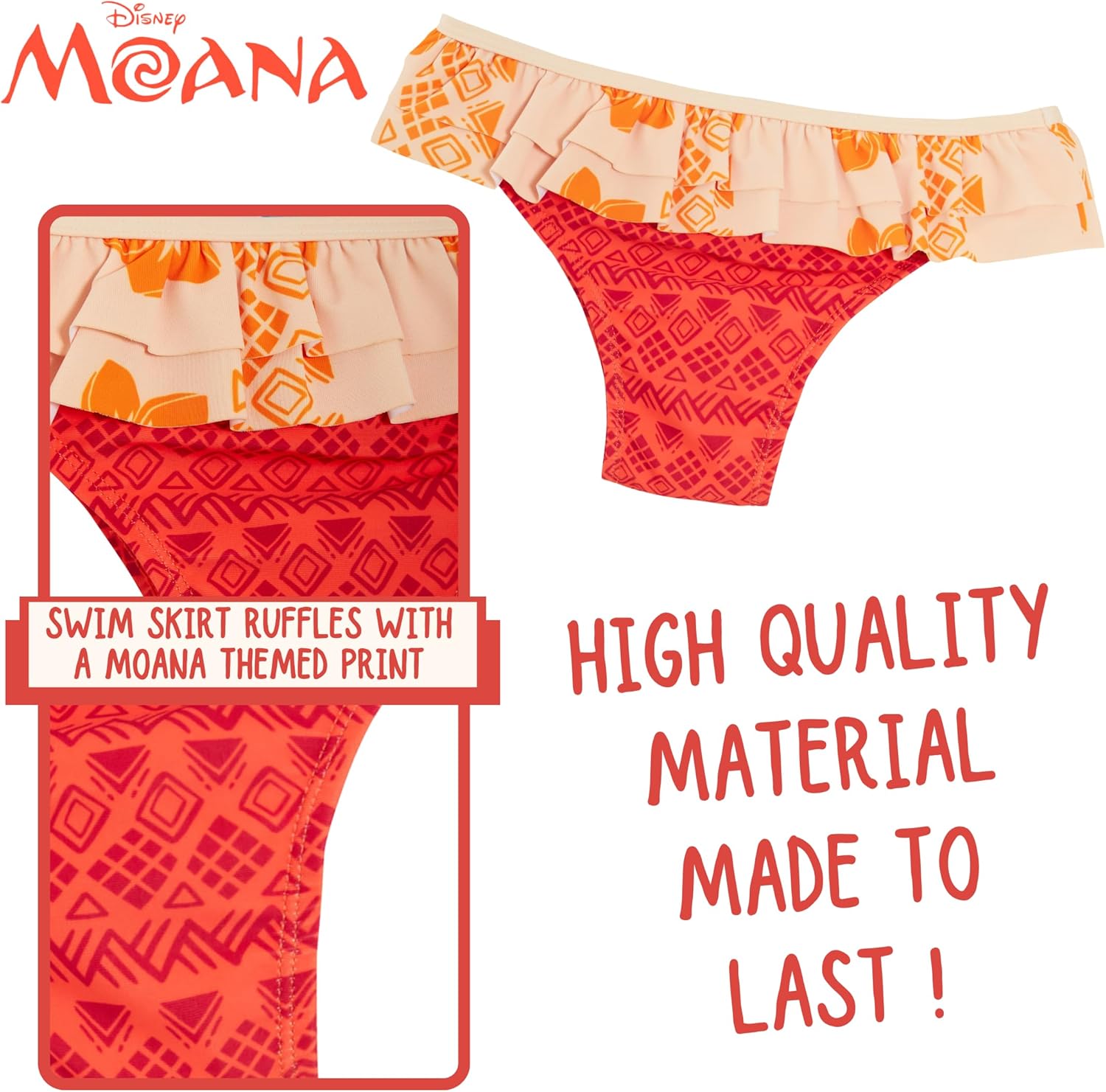 Disney Girls Moana Tankini Kids Two Piece Deluxe Swimwear Swimming Costume Pool Beach Swimsuit