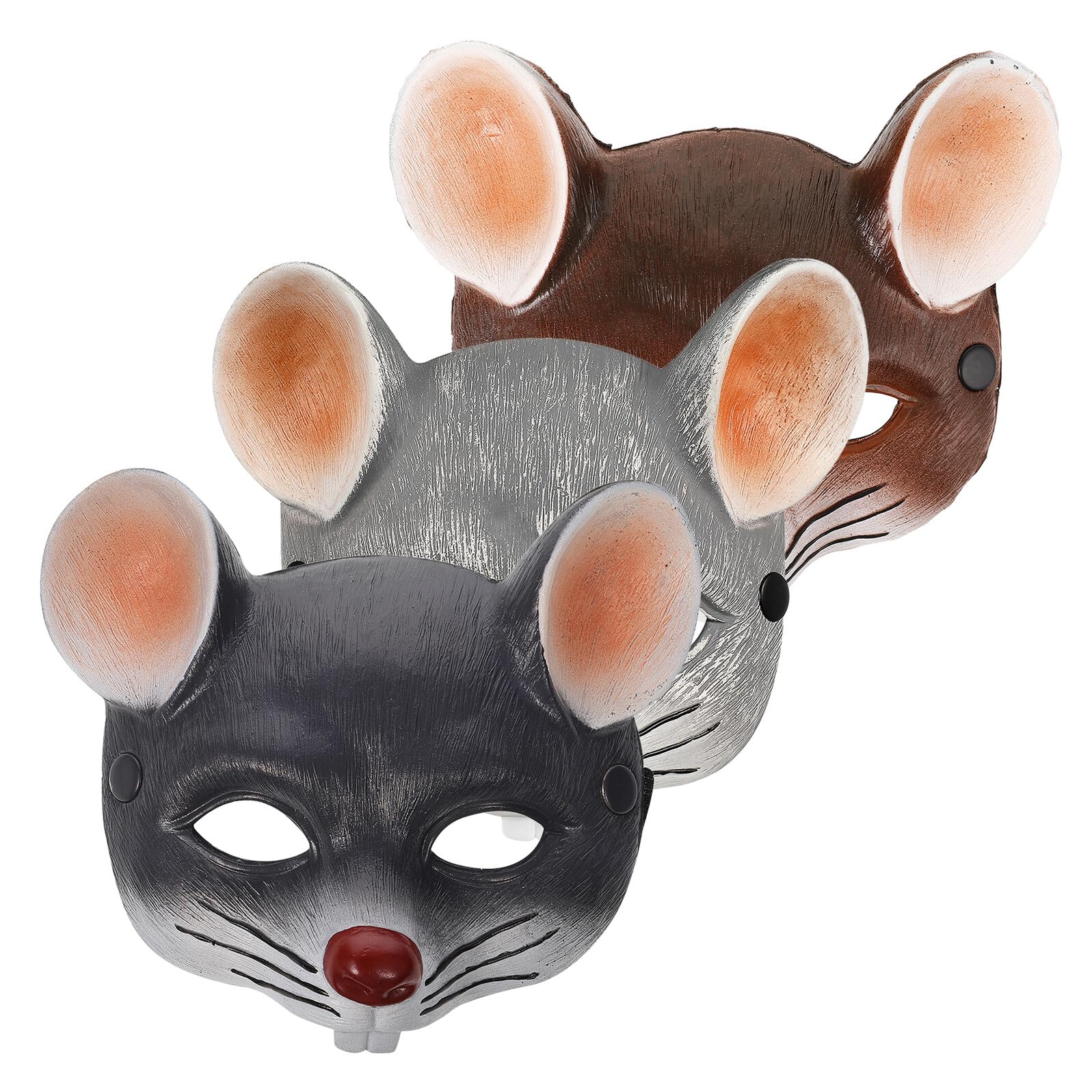 Mikinona 3 Pezzi Maschere Realistiche da Topo in PU per Carnevale e Mascherata Maschere Animali per Feste di Natale e Cosplay con Colori Grigio Grigio Scuro e Marrone