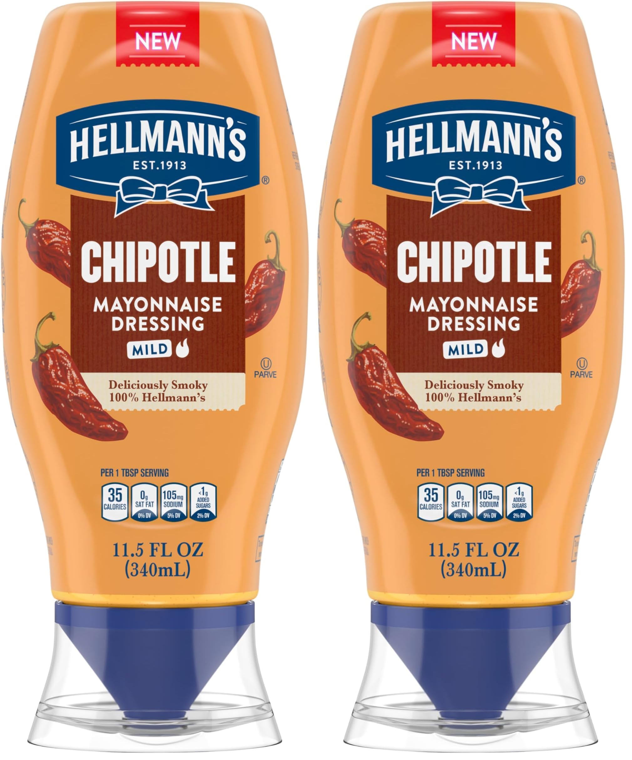 Hellmann's Mayonnaise Dressing Mild Chipotle for Tacos, Grilled Chicken Sandwiches & More, with Real Ingredients & No Artificial Flavors, 11.5 oz (Pack of 2)