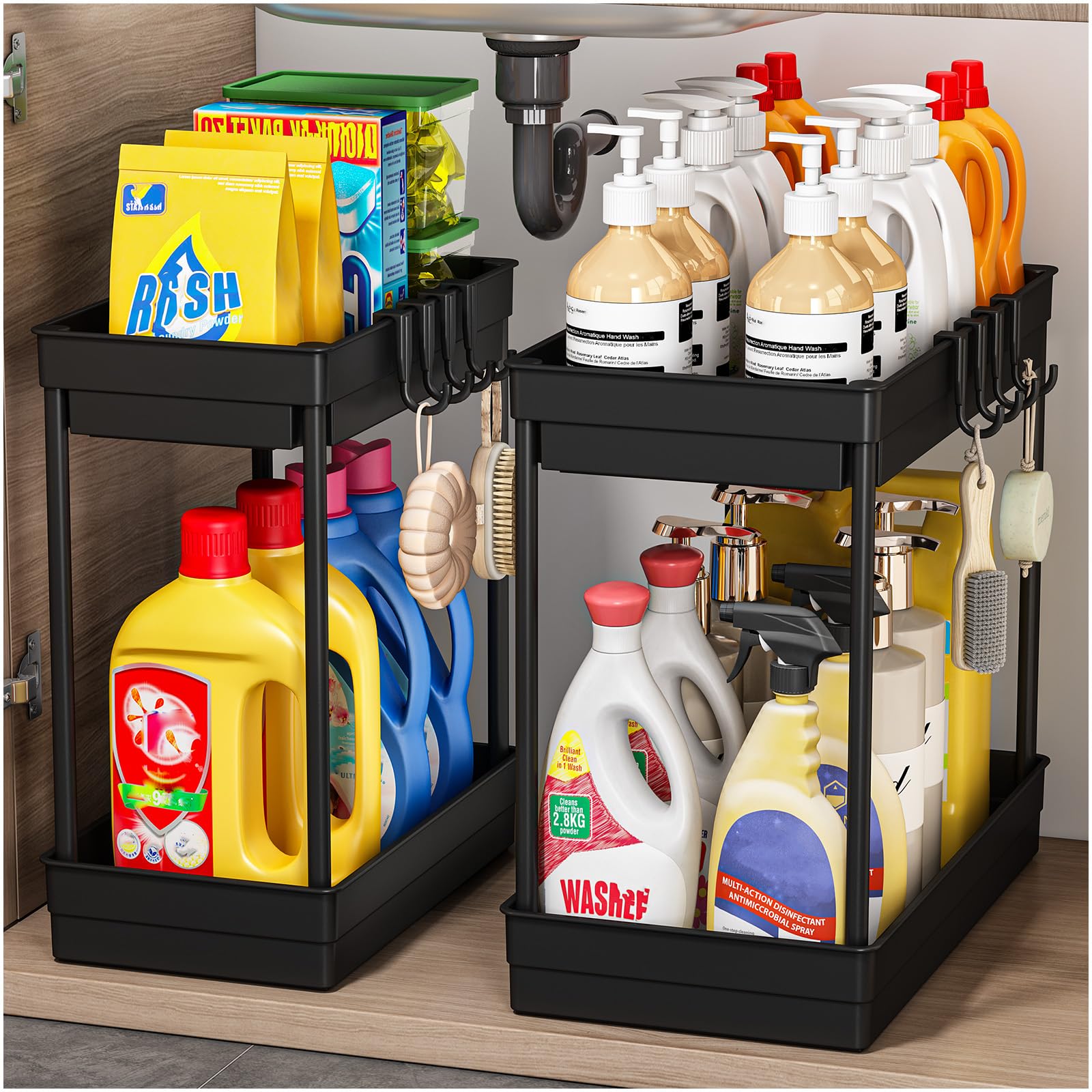 TidyTrove Paquete de 2 Almacenamiento Debajo del Fregadero, Almacenamiento y organización de Cocina, Estante de Almacenamiento de Cocina de 2 Niveles, organización Multiusos para Cocina y baño,Negro
