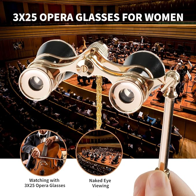 Binoculares 3X25 Opera Glasses con Cadena y Asa Ajustable miniatura 5