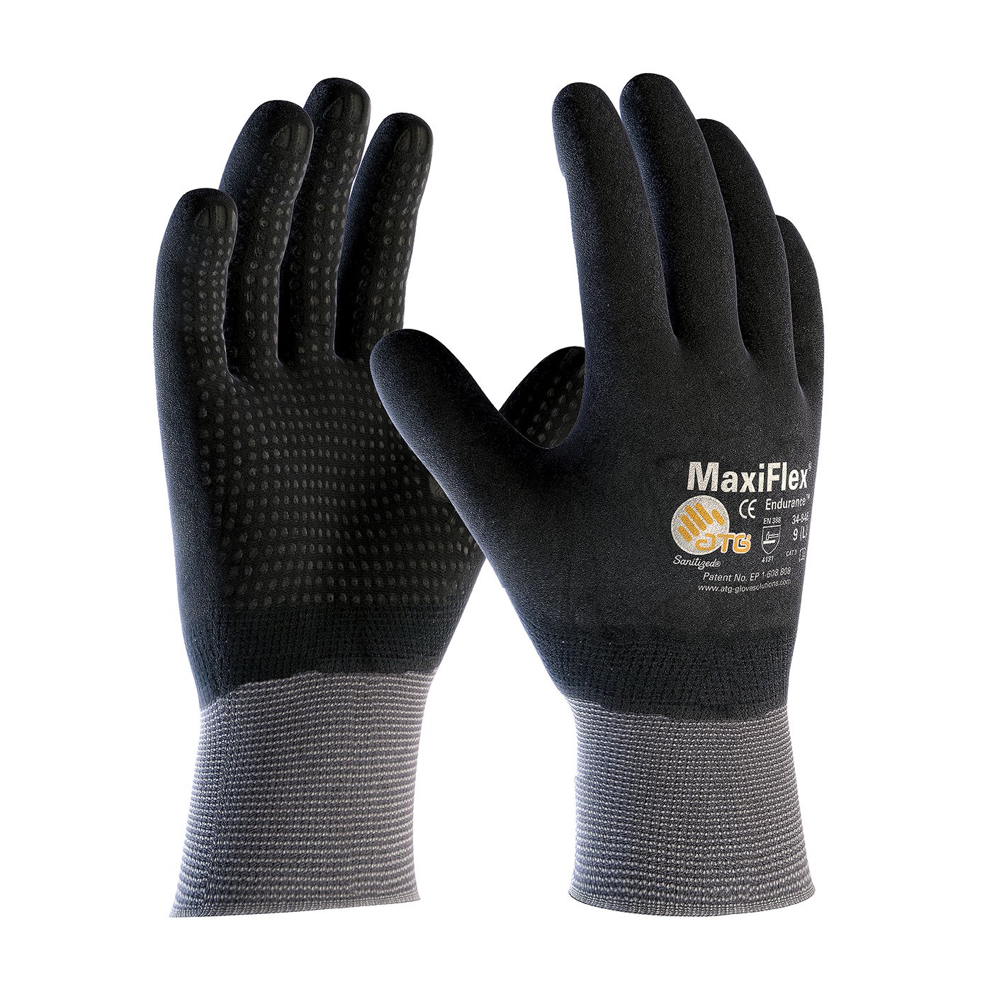 ATG 34-846/M MaxiFlex Endurance by ATG Black Latex Full Coated Work Gloves with Nylon and Lycra Liner and Continuous Knit Wrist