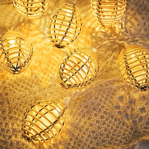 Miniatura 5 de Bola de ratán, tira de luces con 10 bombillas LED, luces decorativas enchufables para interiores y exteriores, balcón, patio, jardín, boda,
