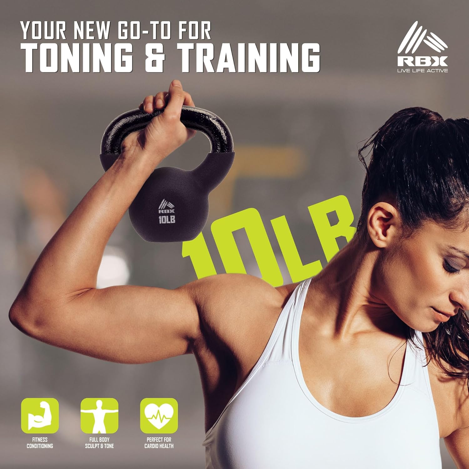 RBX Neoprene Kettlebell, Wide Handle, Iron Core, Flat Bottom, Great for All Fitness Levels