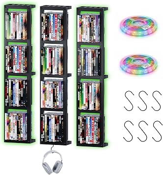 Kikihouse Wall-Mounted CD Storage Shelf with DIY LED Strip Set of 3