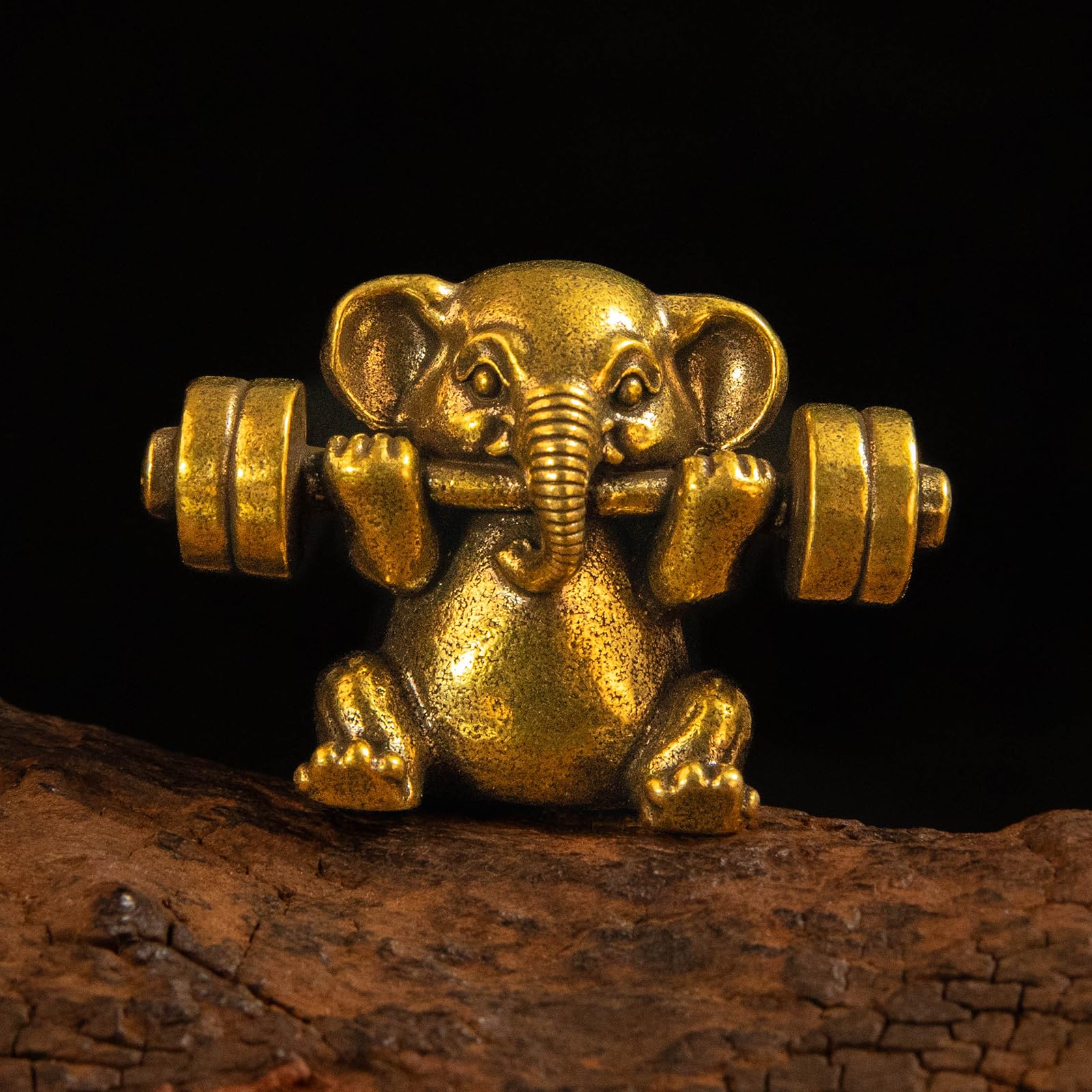 Betr Brsas Solid Brass Retro Elephant Weightlifting Decor, Cute Strength Elephant Figurine, Vintage Desk Ornament, Collectible Art Sculpture for Home Office, Unique Animal Gift Decor