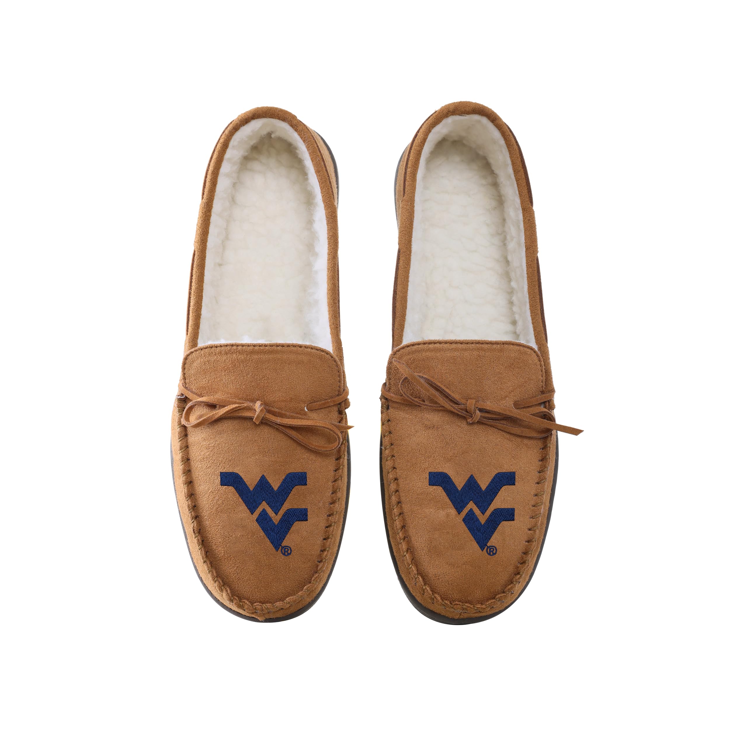 FOCO NCAA West Virginia Mountaineers Mens College Team Logo Moccasin Slippers, Tan, Small (7-8)