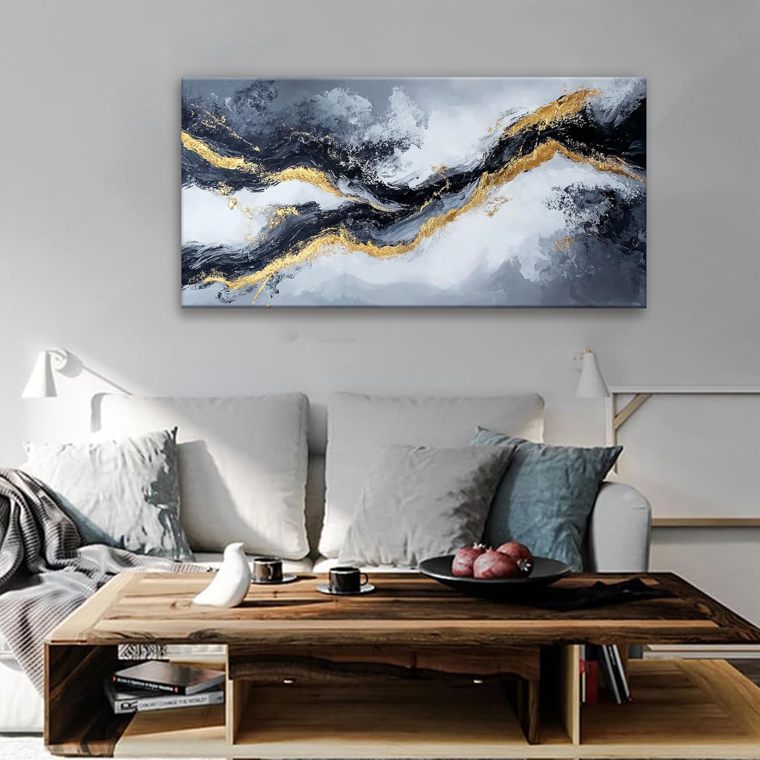 Abstract Art Wall Decor Modern Wall Art Pictures For Living Room Black And White Wall Art Minimalist Wall Art Artwork for Walls Canvas Art Wall Decor For Home Kitchen Office Wall Decoration 20" X 40"