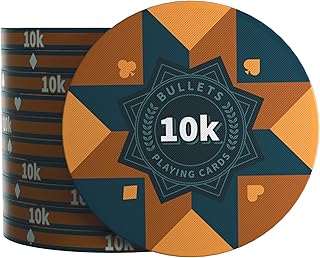 Bullets Playing Cards, Keramik Poker Chips Paulie mit Werten, 25er Rolle (Hellbraun- 10K)