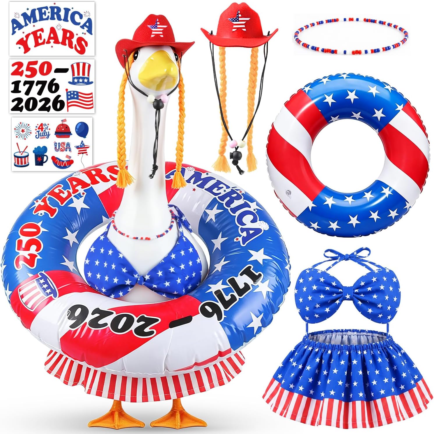 Amazon.com: MOVINPE 4th of July Porch Goose Summer Outfit, 250th ...