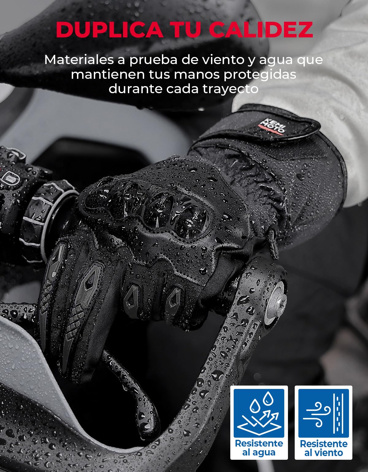 KEMIMOTO Guantes Moto Invierno, Resistentes al Agua y al Viento, con Pantalla Táctil, Motocicleta, Esquí y Actividades al Aire Libre