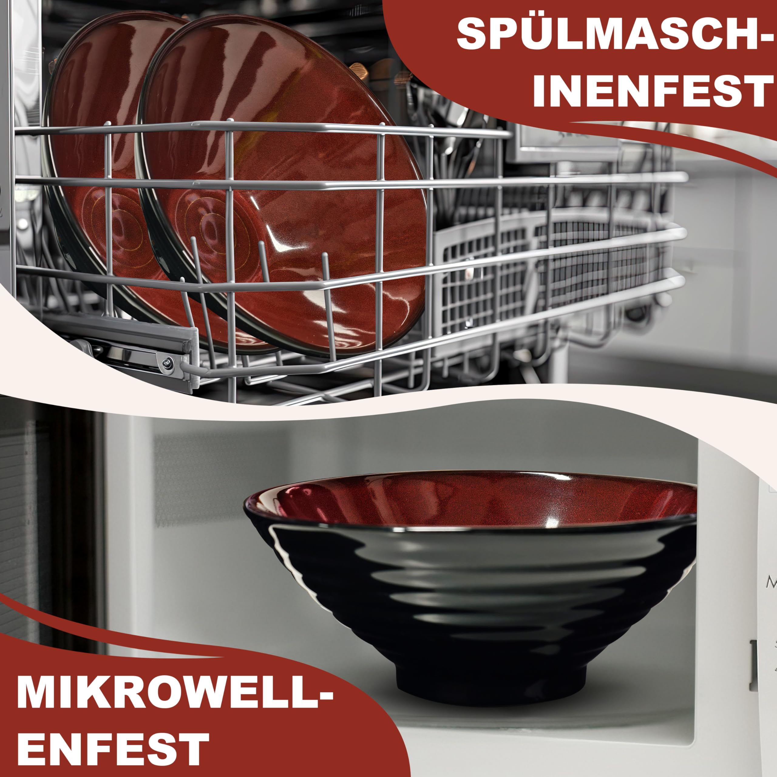 8 Zoll 4 Set Keramik Ramen Schüssel(16 Teilig) - Japanisches Porzellan Spülmaschinenfest Geschirr mit Gabel Essstäbchen Löffel für Nudeln Suppen Getreide Salate Mann Frau Geschenke für neuen Häusern