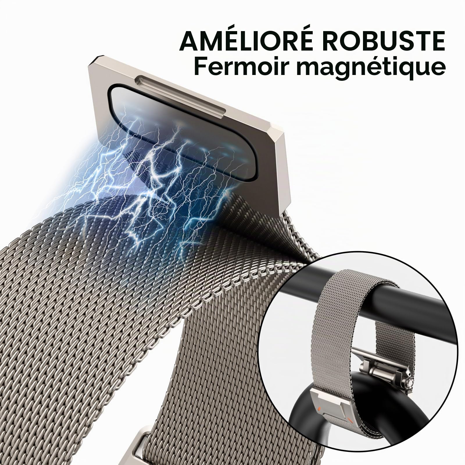 NewWays Bracelet en métal compatible avec les bracelets de montre Apple pour homme et femme, 49 mm, 46 mm, 45 mm, 44 mm, 42 mm, bracelet de rechange magnétique milanais pour iWatch Ultra 2/Ultra