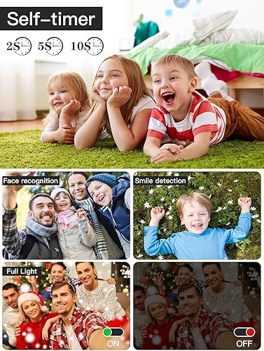 Miniatura 6 de Cámara digital mejorada, 56MP FHD 1080P para niños con zoom 16x anti-sacudida, tarjeta TF de 32GB, dos baterías, cordón, compacta pequeña para niños