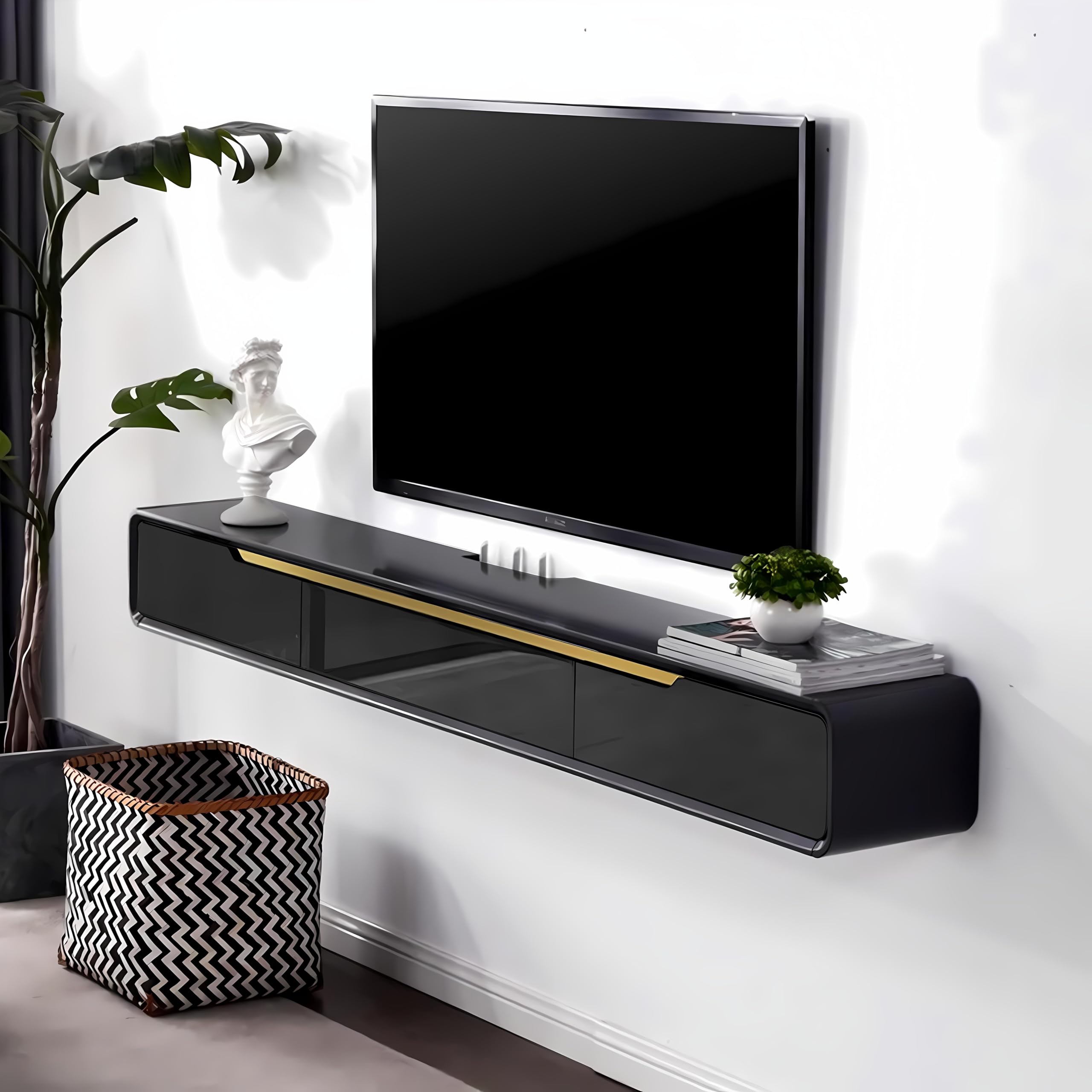 Mobile tv Sospeso legno massiccio moderno Mobile TV a Parete soggiorno- Console Multimediale Con 2 Cassetti Mobiletto Supporto TV Galleggiante per cameretta，Completamente assemblato (D, 140cm)