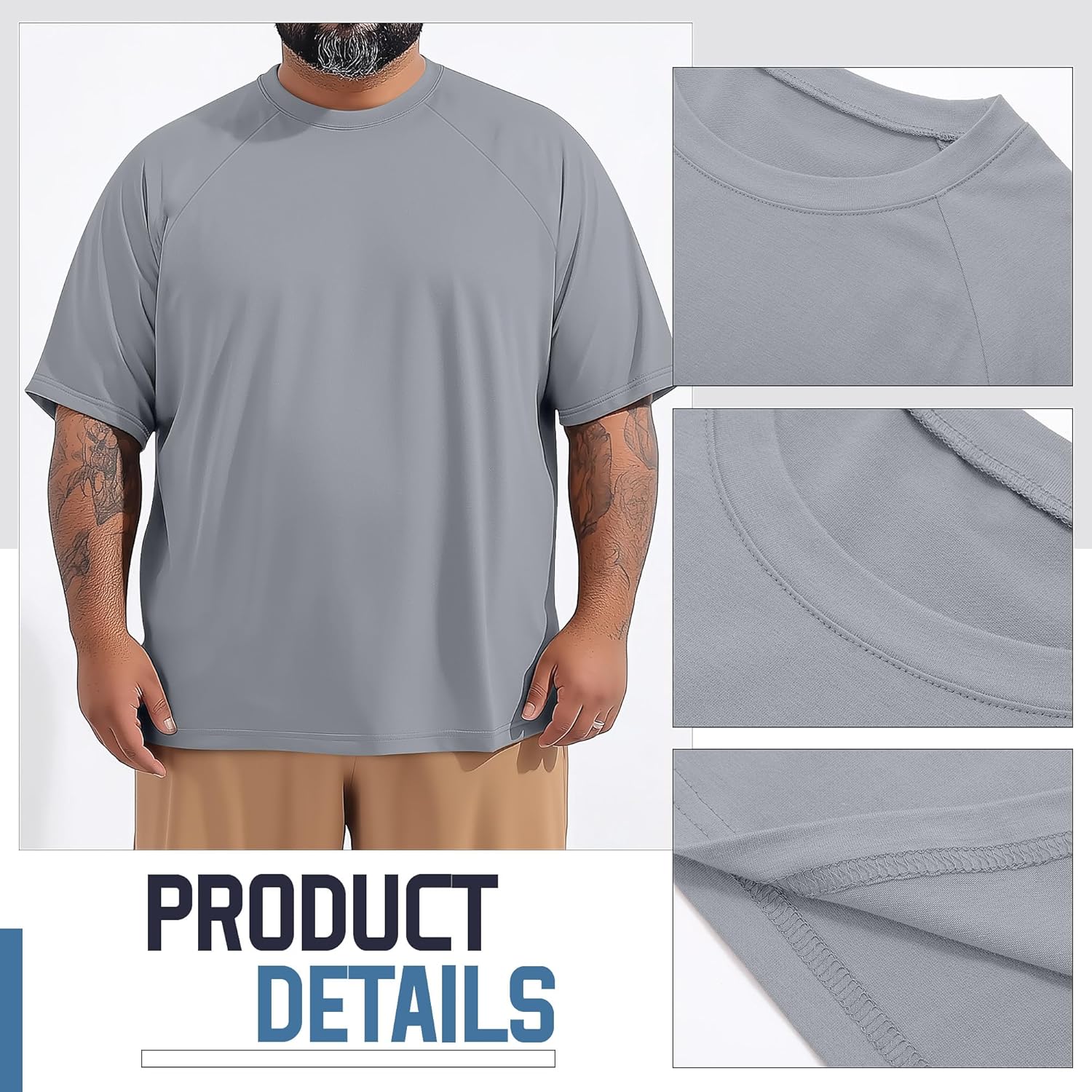 Huukeay 3 Pack Men's Big & Tall Short Sleeve Shirts, Plus Size Crew Neck Tees Basic Moisture Wicking Summer Solid Tops - Image 7