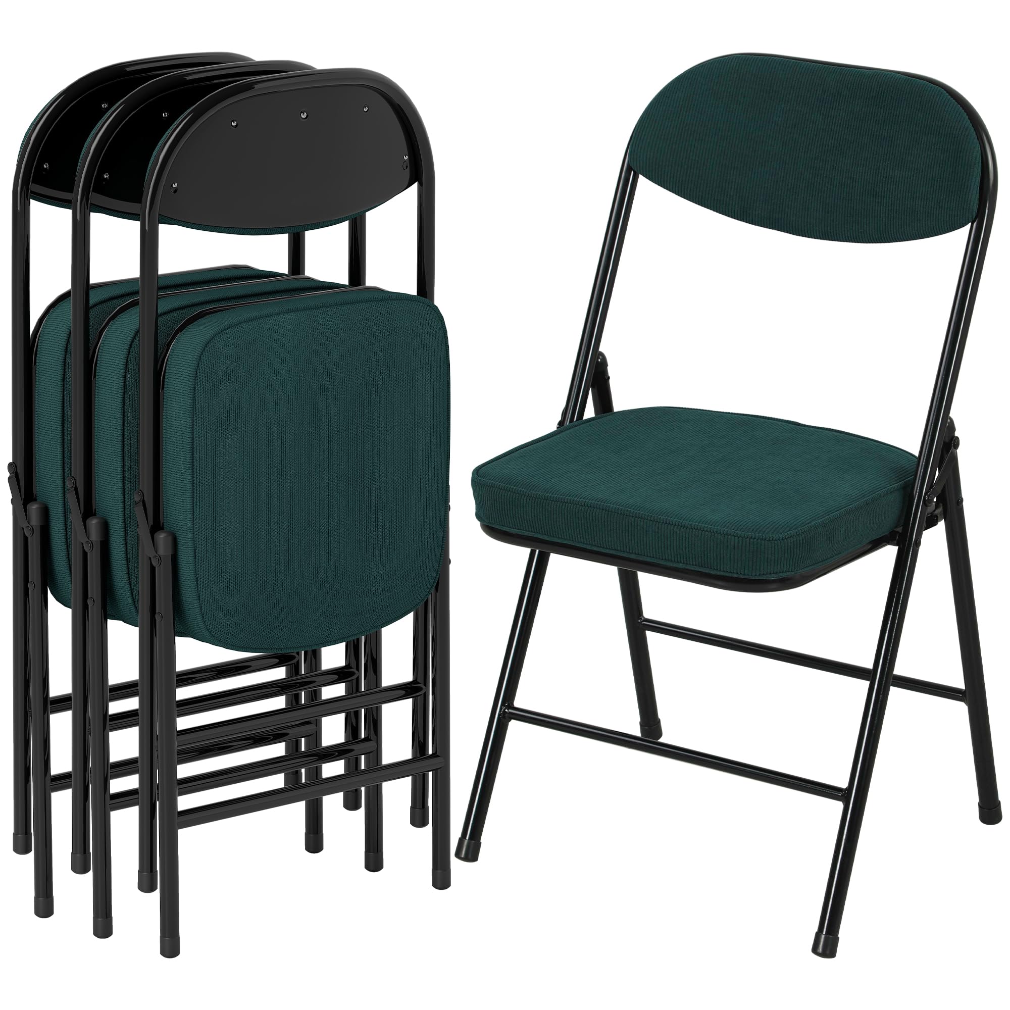HOMCOM Lot de 4 Chaises Pliantes Portables Intérieur Charge 120 kg Bleu | Chaise Salle à Manger, Assises et Dossiers Rembourrées en Velours Côtelé, Cadre en Acier