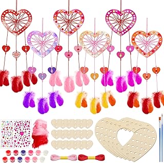 Briwooody 30 Sets DIY Heart Dream Catcher Craft Kit for Kids Paint You O...