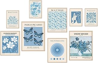Blue Wall Art Poster Prints,Set of 9 Matisse Wall Decor for Dorm Bedroom,Trendy Aesthetic