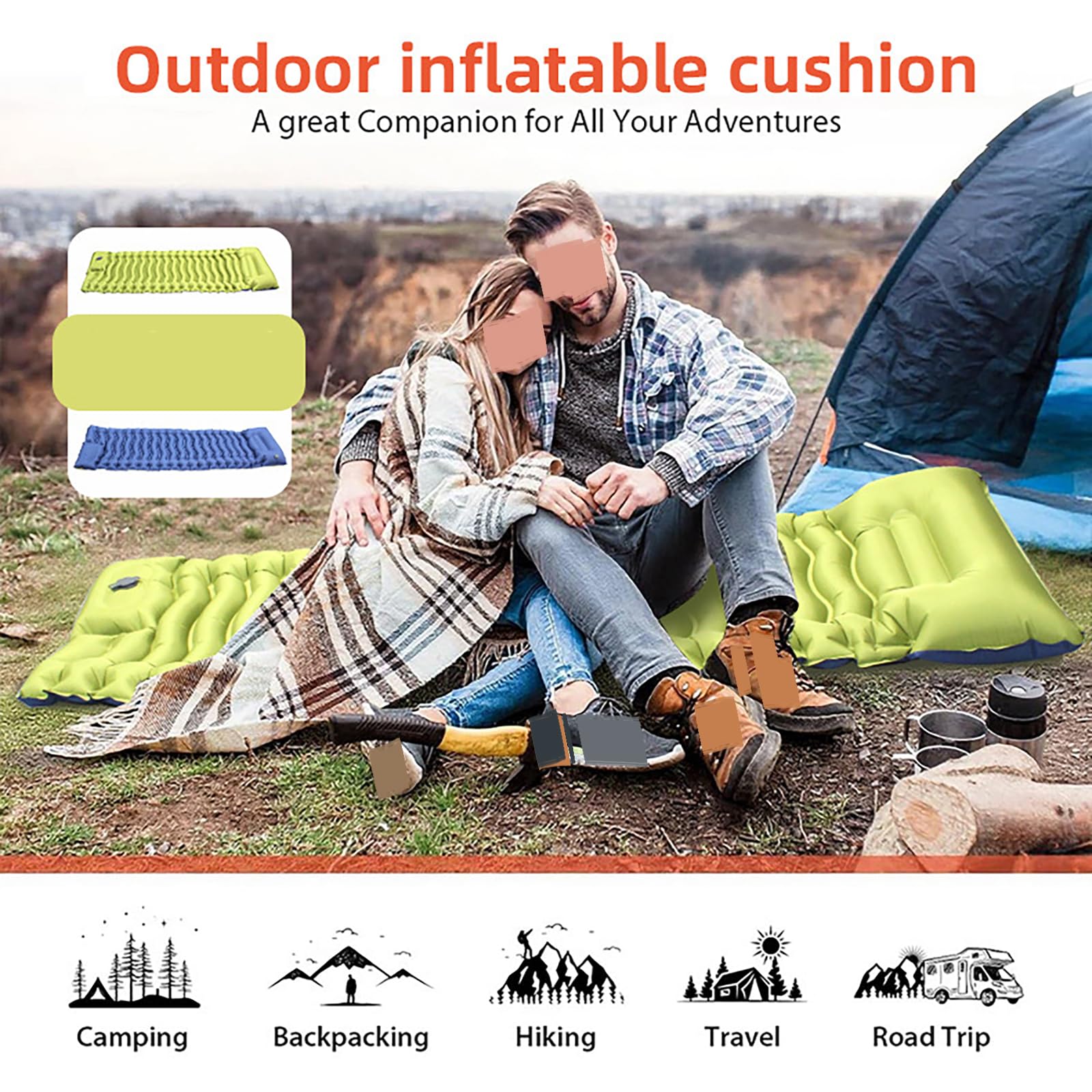 Colchoneta Doble De Camping Autoinflable Extra Gruesa con Almohadas Integradas Y Bomba De Pie Integrada, Colchoneta Inflable Portátil para Senderismo Viajes Y Festivales
