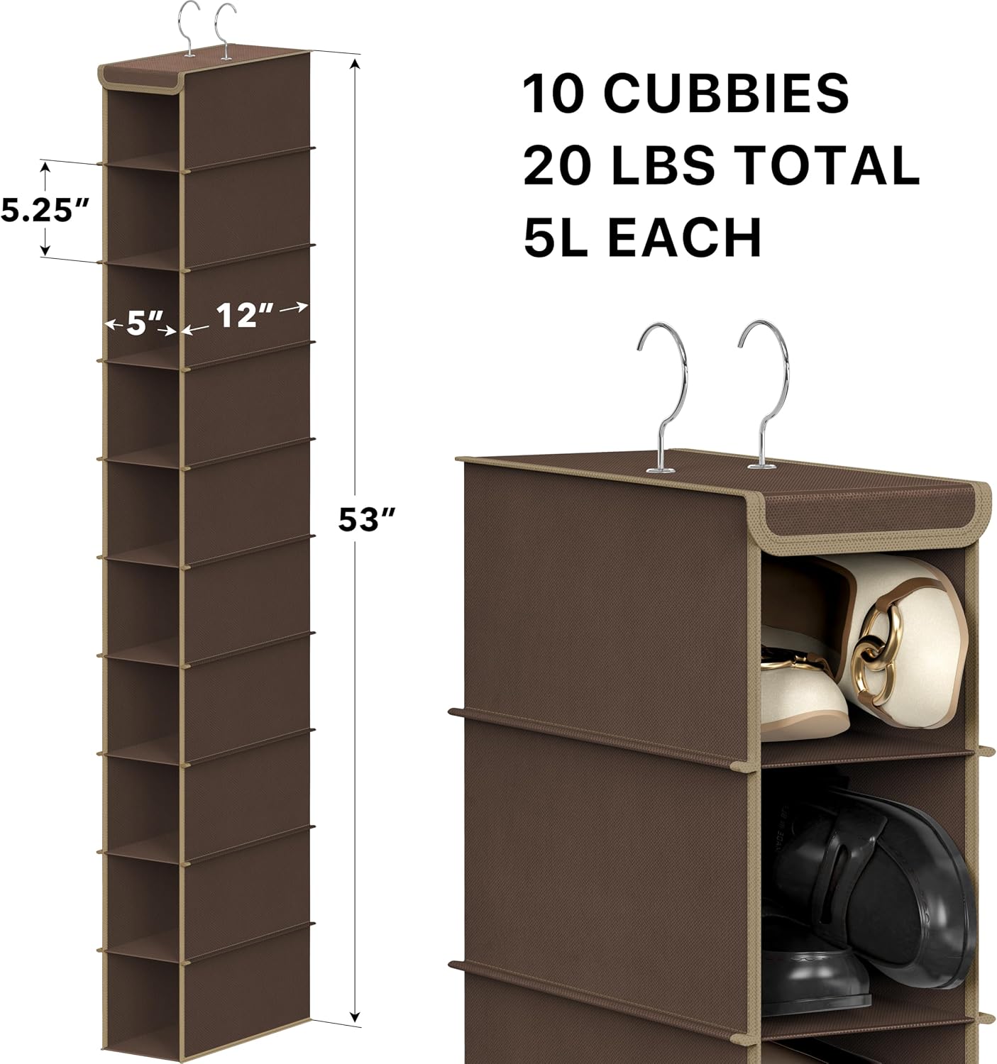 Simple Houseware 10 Shelves Closet Hanging Shoe Organizer, Brown image 3