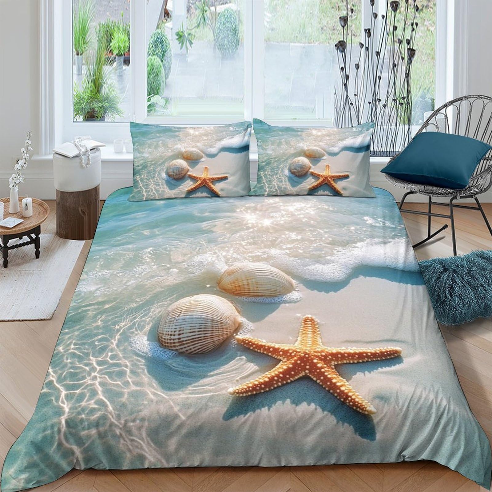 Ctjqhvkz Style-10 3D Printed Beach Starfish Fitted Sheet Microfiber Soft Ocean Shell Mattress Cover For Bedroom Guest Room Dorm Decor Single（135X200cm）